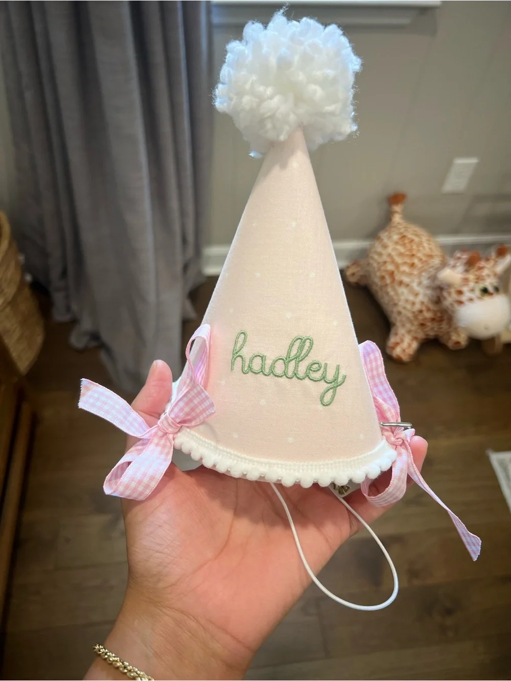 Hadley- First Birthday Party Hat and ONE Banner - Pastel Pink Celebration Set